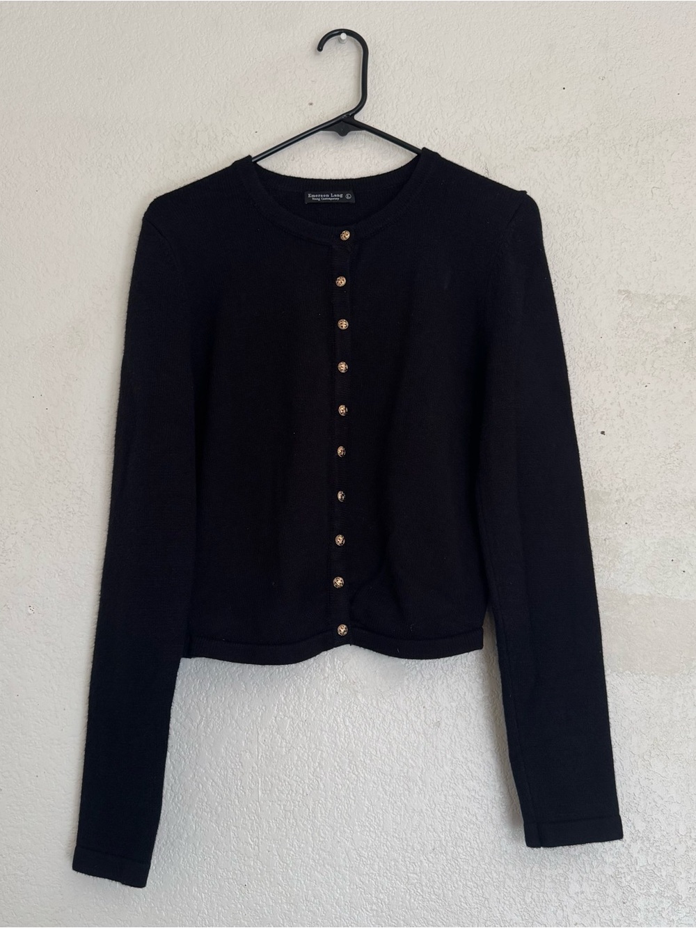 Emerson Lang Black Preppy Gold Button Cardigan